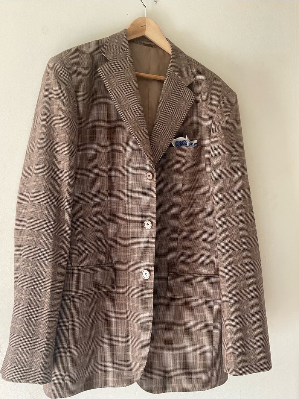 Vintage Men's Brown Glen Plaid 3-Button Sport Coat Blazer 46L Slim / Flat Belly